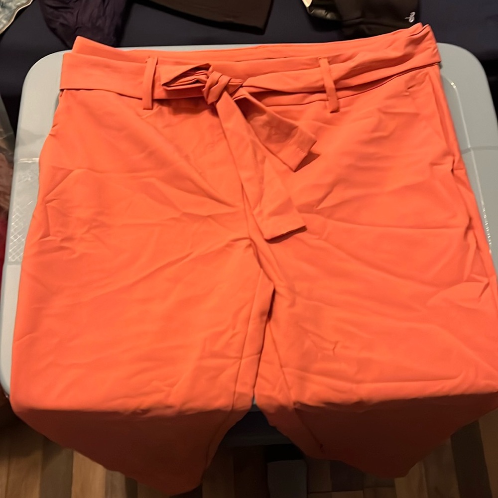 Size XL j&l atelier capri pants w a belt. Comfy. Tried on and never wore after.